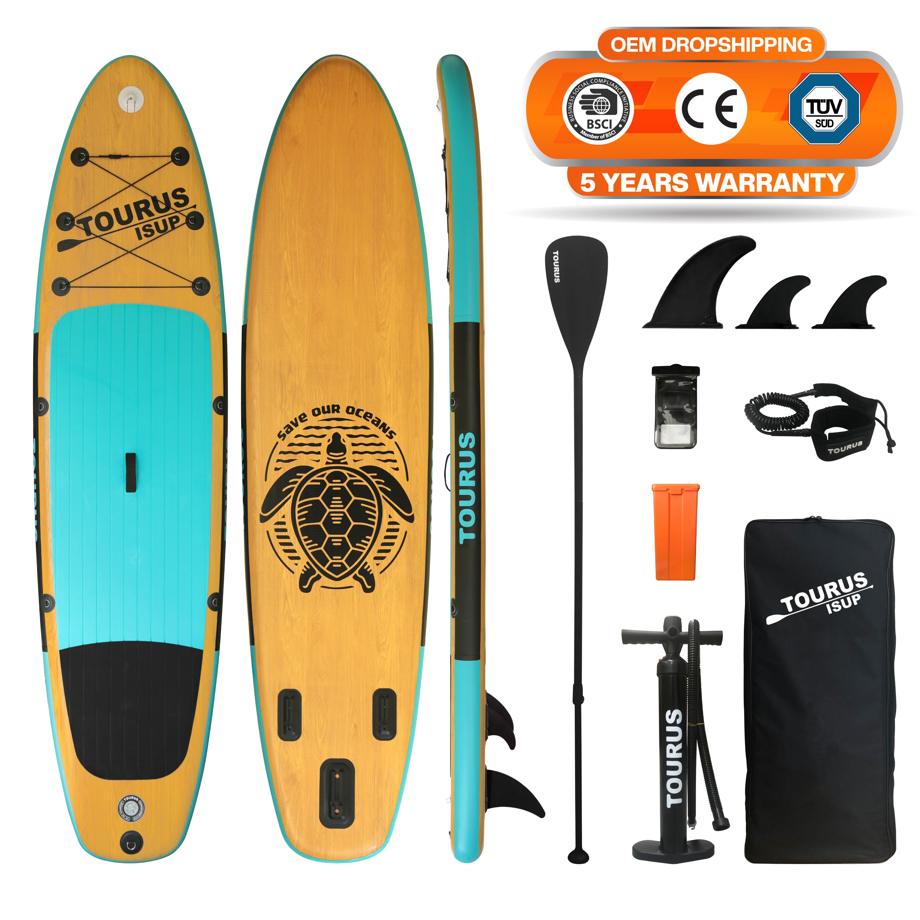 Wood Style Sup Inflatable 3.35 m (11 ft.) Stand-up Paddle Board TS 
